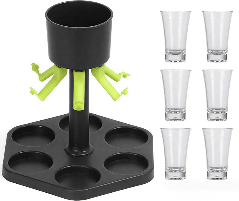 TSKVT Store Creative 6 Shot Glass Dispenser And Holder, Shots Game Accessories, Fair Pouring Dispenser, Glass Tray Set, No One Can Raise Fish Now (with 6 cups) - Image 1